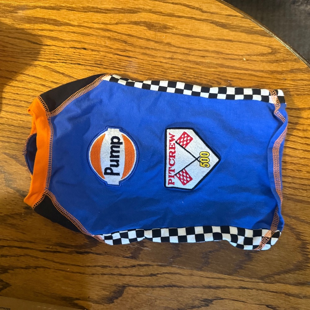 MM Race Car Driver Pet Jersey Blue Checkered Pitchcrew 500 Dog Shirt Medium